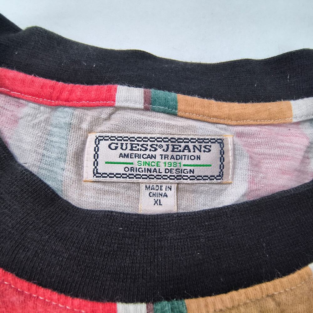 Guess Casual Striped Short Sleeve Crew Neck T Shirt Mens Size XL Red Green White - Picture 3 of 8